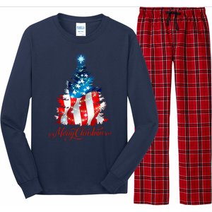 Merry Christmas American Flag Christmas Tree Long Sleeve Pajama Set