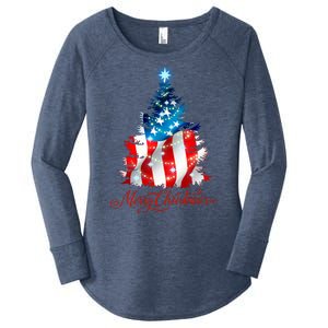 Merry Christmas American Flag Christmas Tree Women's Perfect Tri Tunic Long Sleeve Shirt