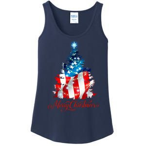 Merry Christmas American Flag Christmas Tree Ladies Essential Tank