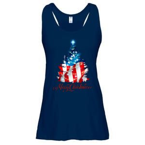 Merry Christmas American Flag Christmas Tree Ladies Essential Flowy Tank