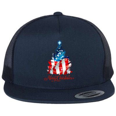 Merry Christmas American Flag Christmas Tree Flatbill Hat