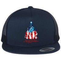 Merry Christmas American Flag Christmas Tree Flat Bill Trucker Hat