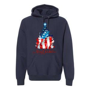 Merry Christmas American Flag Christmas Tree Premium Hoodie