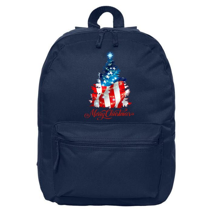 Merry Christmas American Flag Christmas Tree 16 in Basic Backpack
