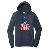 Merry Christmas American Flag Christmas Tree Women's Pullover Hoodie