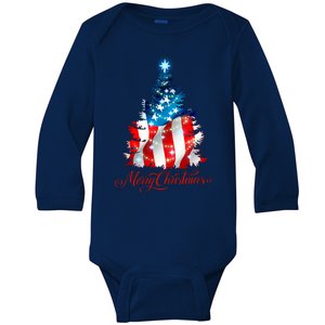 Merry Christmas American Flag Christmas Tree Baby Long Sleeve Bodysuit