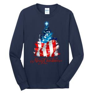 Merry Christmas American Flag Christmas Tree Tall Long Sleeve T-Shirt