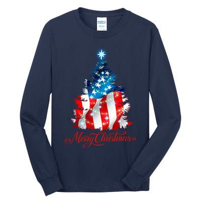 Merry Christmas American Flag Christmas Tree Tall Long Sleeve T-Shirt