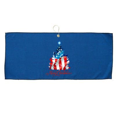 Merry Christmas American Flag Christmas Tree Large Microfiber Waffle Golf Towel