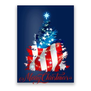 Merry Christmas American Flag Christmas Tree Poster