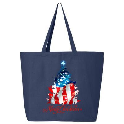 Merry Christmas American Flag Christmas Tree 25L Jumbo Tote