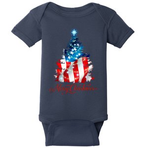 Merry Christmas American Flag Christmas Tree Baby Bodysuit