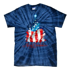 Merry Christmas American Flag Christmas Tree Tie-Dye T-Shirt