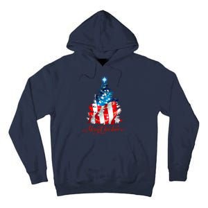 Merry Christmas American Flag Christmas Tree Tall Hoodie