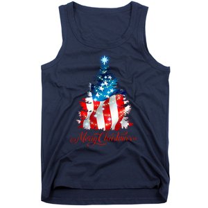 Merry Christmas American Flag Christmas Tree Tank Top