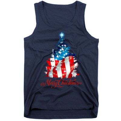 Merry Christmas American Flag Christmas Tree Tank Top
