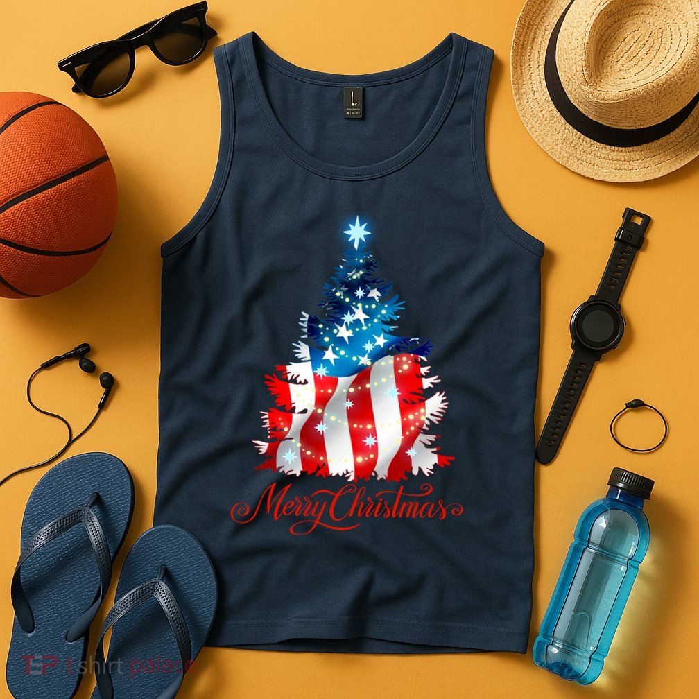 Merry Christmas American Flag Christmas Tree Tank Top