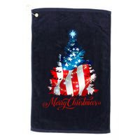 Merry Christmas American Flag Christmas Tree Golf Towel