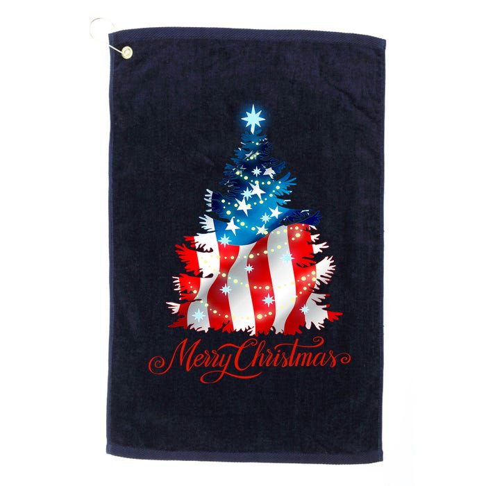 Merry Christmas American Flag Christmas Tree Golf Towel