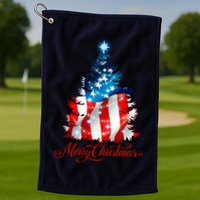 Merry Christmas American Flag Christmas Tree Golf Towel