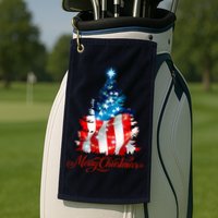 Merry Christmas American Flag Christmas Tree Golf Towel