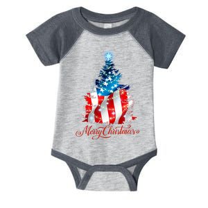 Merry Christmas American Flag Christmas Tree Infant Baby Jersey Bodysuit