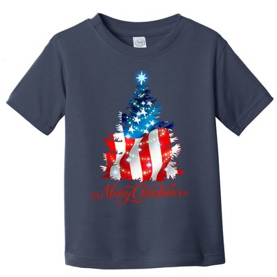 Merry Christmas American Flag Christmas Tree Toddler T-Shirt