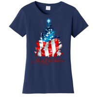 Merry Christmas American Flag Christmas Tree Women's T-Shirt