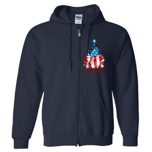 Merry Christmas American Flag Christmas Tree Full Zip Hoodie