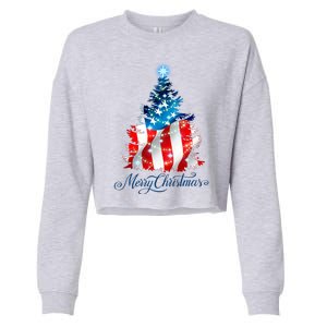 Merry Christmas American Flag Christmas Tree Cropped Pullover Crew