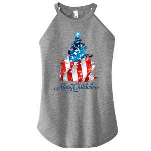 Merry Christmas American Flag Christmas Tree Women's Perfect Tri Rocker Tank