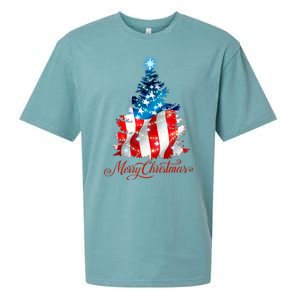 Merry Christmas American Flag Christmas Tree Sueded Cloud Jersey T-Shirt