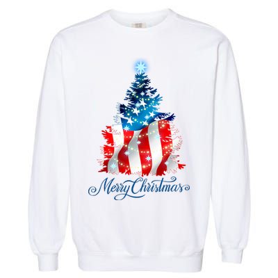 Merry Christmas American Flag Christmas Tree Garment-Dyed Sweatshirt