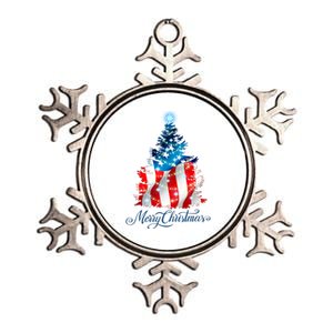 Merry Christmas American Flag Christmas Tree Metallic Star Ornament