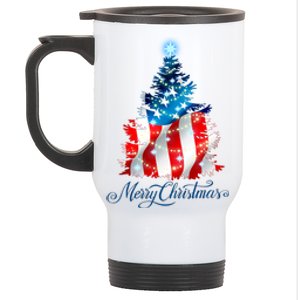 Merry Christmas American Flag Christmas Tree Stainless Steel Travel Mug