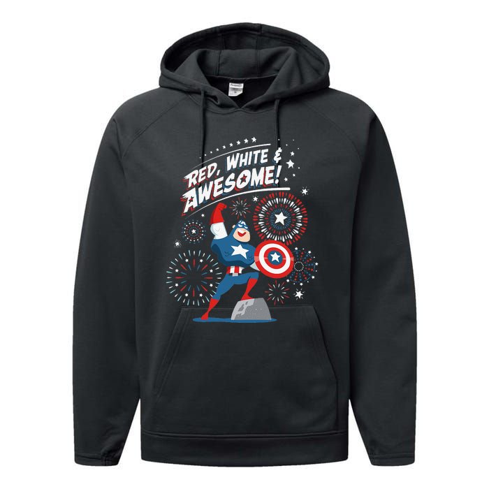 Marvel Captain America Red White & Awesome 4th of July Performance Fleece Hoodie