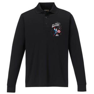 Marvel Captain America Red White & Awesome 4th of July Performance Long Sleeve Polo