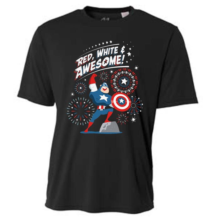 Marvel Captain America Red White & Awesome 4th of July Cooling Performance Crew T-Shirt