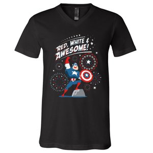 Marvel Captain America Red White & Awesome 4th of July V-Neck T-Shirt