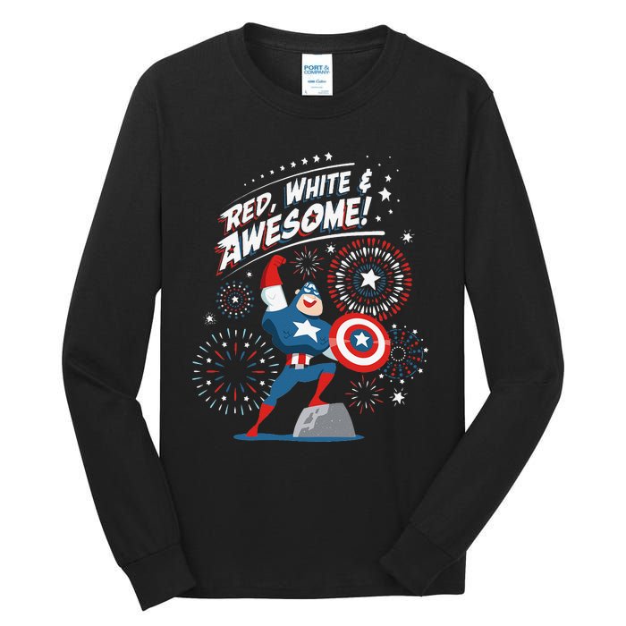 Marvel Captain America Red White & Awesome 4th of July Tall Long Sleeve T-Shirt