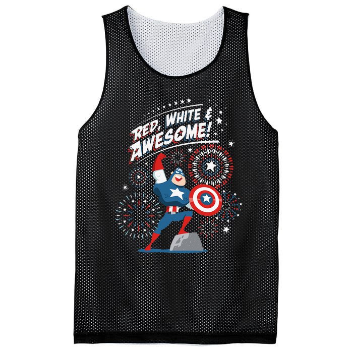 Marvel Captain America Red White & Awesome 4th of July Mesh Reversible Basketball Jersey Tank