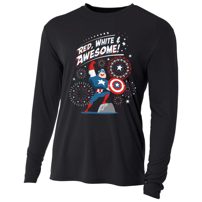 Marvel Captain America Red White & Awesome 4th of July Cooling Performance Long Sleeve Crew