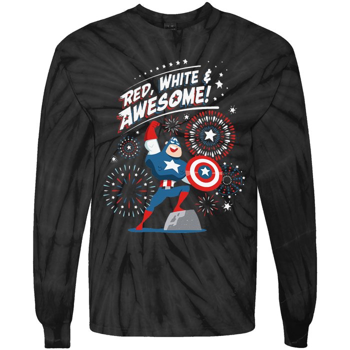 Marvel Captain America Red White & Awesome 4th of July Tie-Dye Long Sleeve Shirt