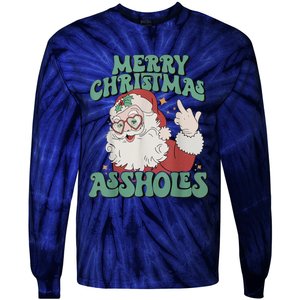 Merry Christmas Assholes Funny Santa Tie-Dye Long Sleeve Shirt