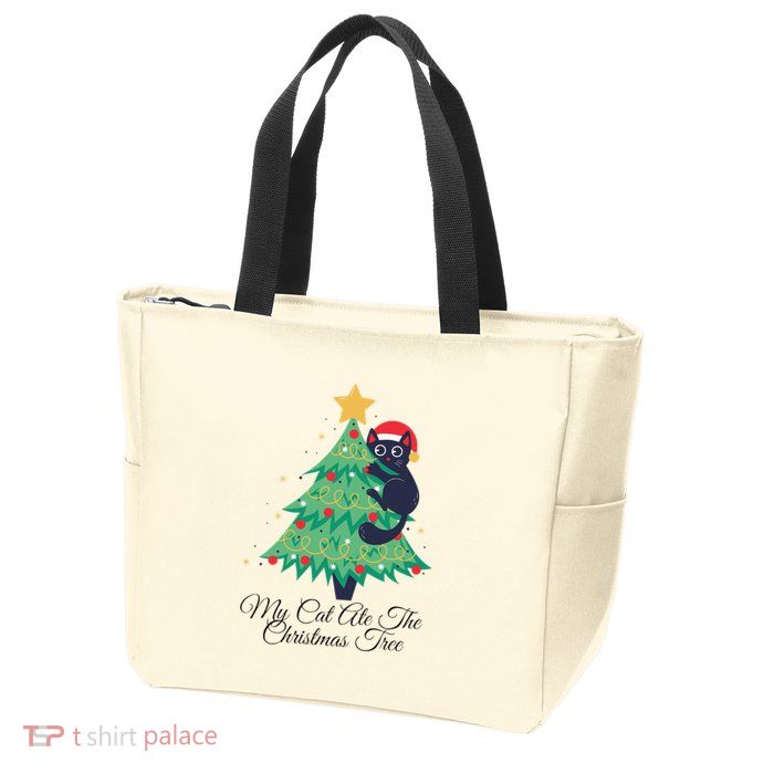 My Cat Ate The Christmas Tree Hilarious Holiday Apparel Zip Tote Bag