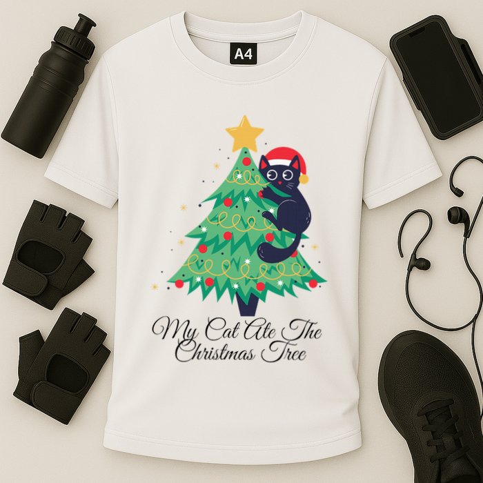 My Cat Ate The Christmas Tree Hilarious Holiday Apparel Performance Shirt
