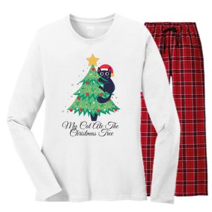 My Cat Ate The Christmas Tree Hilarious Holiday Apparel Women's Long Sleeve Flannel Pajama Set 