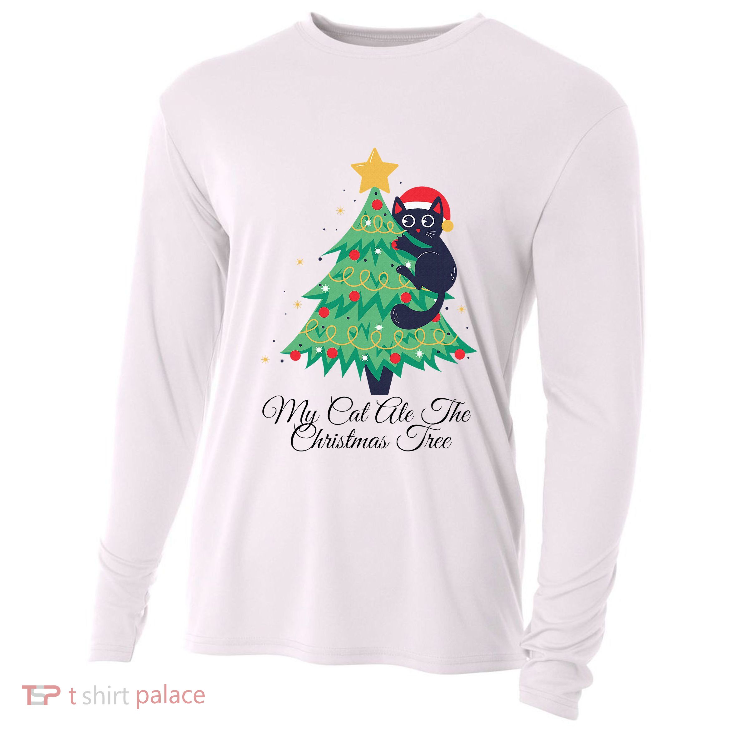 My Cat Ate The Christmas Tree Hilarious Holiday Apparel Cooling Performance Long Sleeve Crew