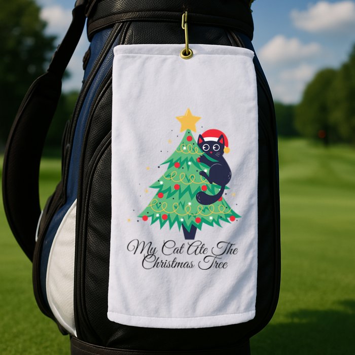 My Cat Ate The Christmas Tree Hilarious Holiday Apparel Golf Towel