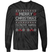 Merry Christmas Animal Filthy Ya Xmas Ugly Christmas Tie-Dye Long Sleeve Shirt